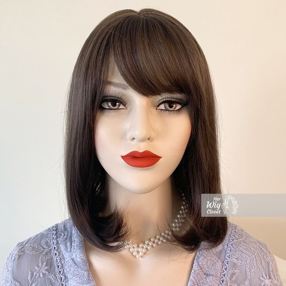 14" Ash Brown Bob Wig with Bangs | Mothers Day Gift | Resse - Picture 3 of 6